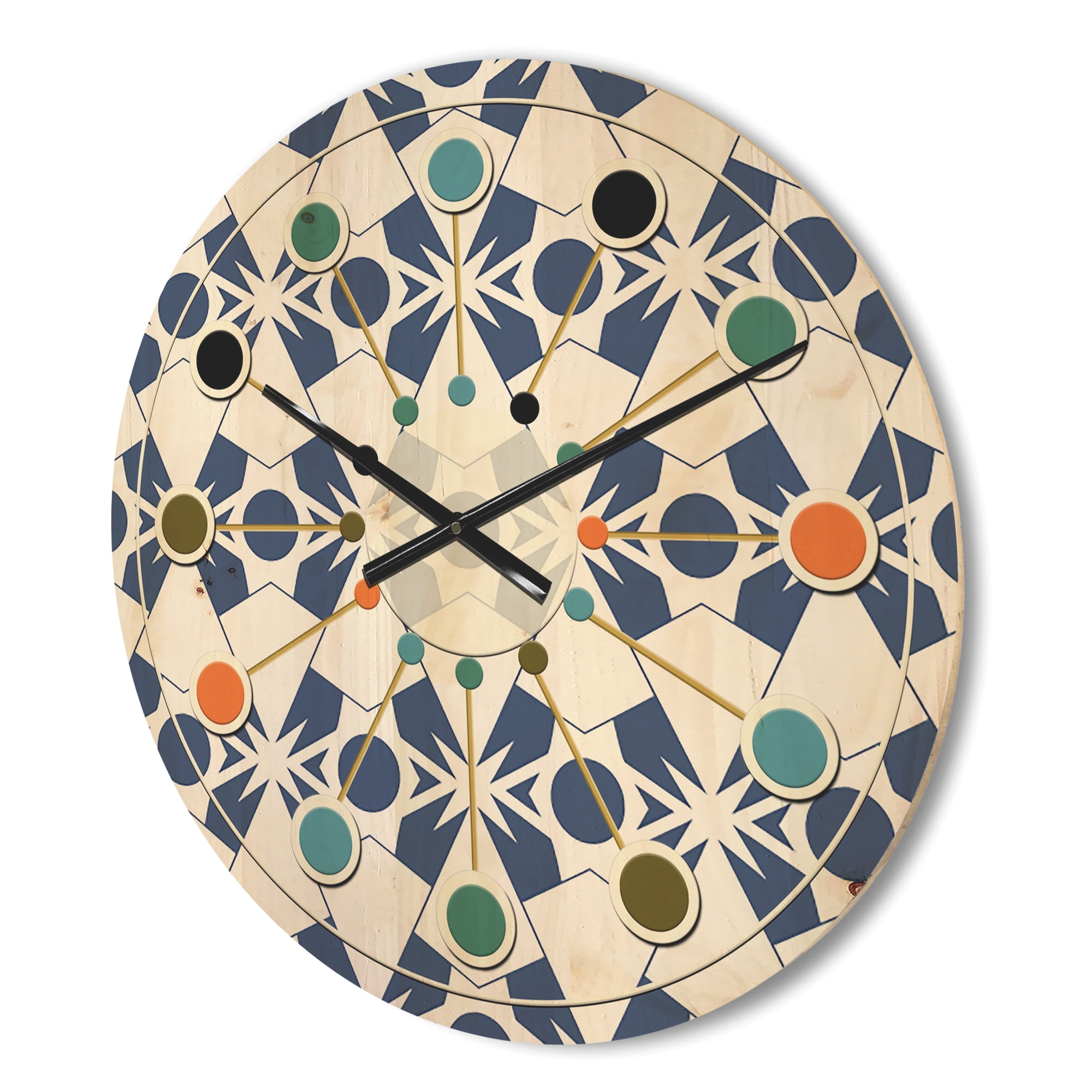 Designart 'Abstract Retro Geometrical Design Pattern I ' Mid-Century Modern Wood Wall Clock