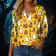 thumbnail image 2 of zaveiop Women Halloween Sales 3/4 Sleeve Tops Fall Blouse V Neck Maple Leaf Pumpkin Print Casual Loose Fit T Shirts Fashion Outfits (Yellow, XXL), 2 of 5