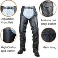thumbnail image 2 of Dream Apparel Black Motorcycle Leather Chaps for Men Women Riding Black Split Leather Chaps Biker Chap Pants W/ Mesh Lining, 2 of 10