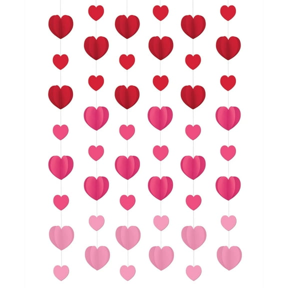 Dimensional Red Hearts Valentines Day 6 Ct 7 ft Doorway String Decoration