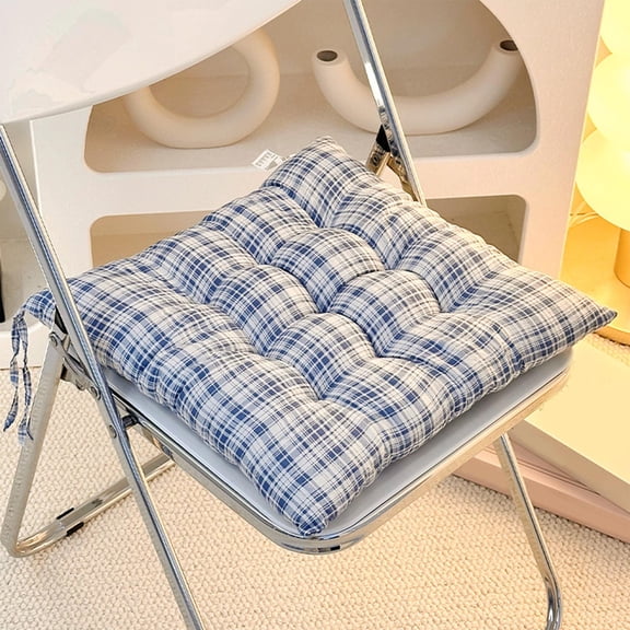 Yhmxh Square Plaid Chair Cushion with Ties, Outdoor Thickened Tufted Seat Cushion, Soft Breathable Floor Pillow, Non-Slip Chair Pad for Dining Chair, Office Chair, Patio, Garden, Home Decor 16"x16"