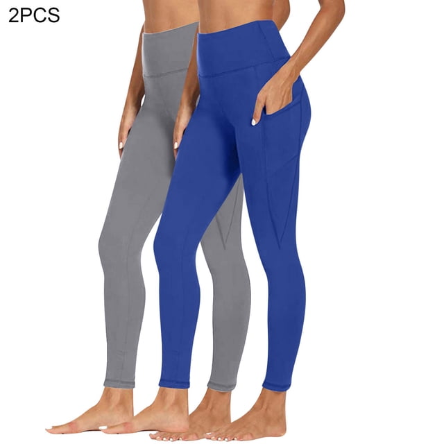 TIMIFIS 2PC Plus Size Leggings with Pockets for Women High Waisted Tummys Control Workout Yoga Pants Athletic Running Cycling Tights - Spring/Summer