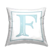 Stupell Industries Antique Blue Letter F Square Decorative Printed Throw Pillow, 18 x 18