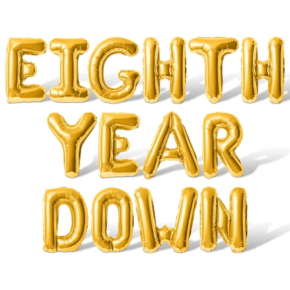 Letter Balloons - EIGHTH YEAR DOWN 16" Inch Alphabet Letters Foil Mylar Balloon 8th Birthday Party Banner (Gold)