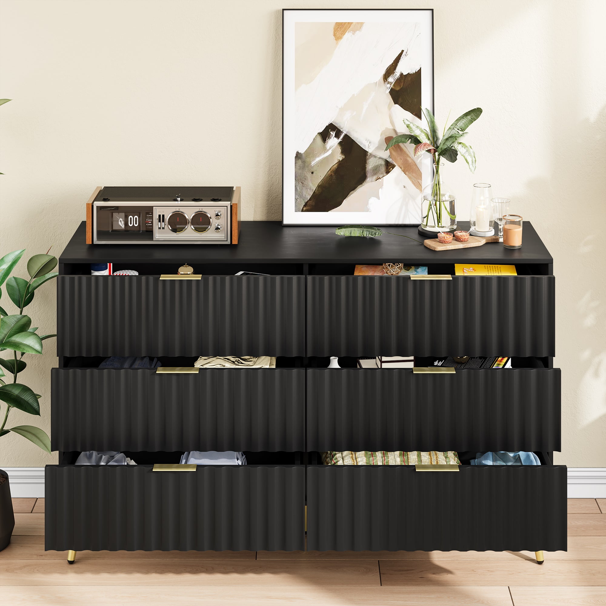 Finihen Modern 6 Drawer Dresser, Drawer Chest, Dresser Storage Cabinet, for Living Room, Bedroom, Hallway, Closet, Black Finihen Modern 6 Drawer Dresser, Drawer Chest, Dresser Storage Cabinet, for Living Room, Bedroom, Hallway, Closet, Black
