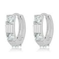 thumbnail image 6 of AVORA 925 Sterling Silver Textured 3-stone Simulated Diamond CZ Huggie Hoop Earrings, 6 of 6