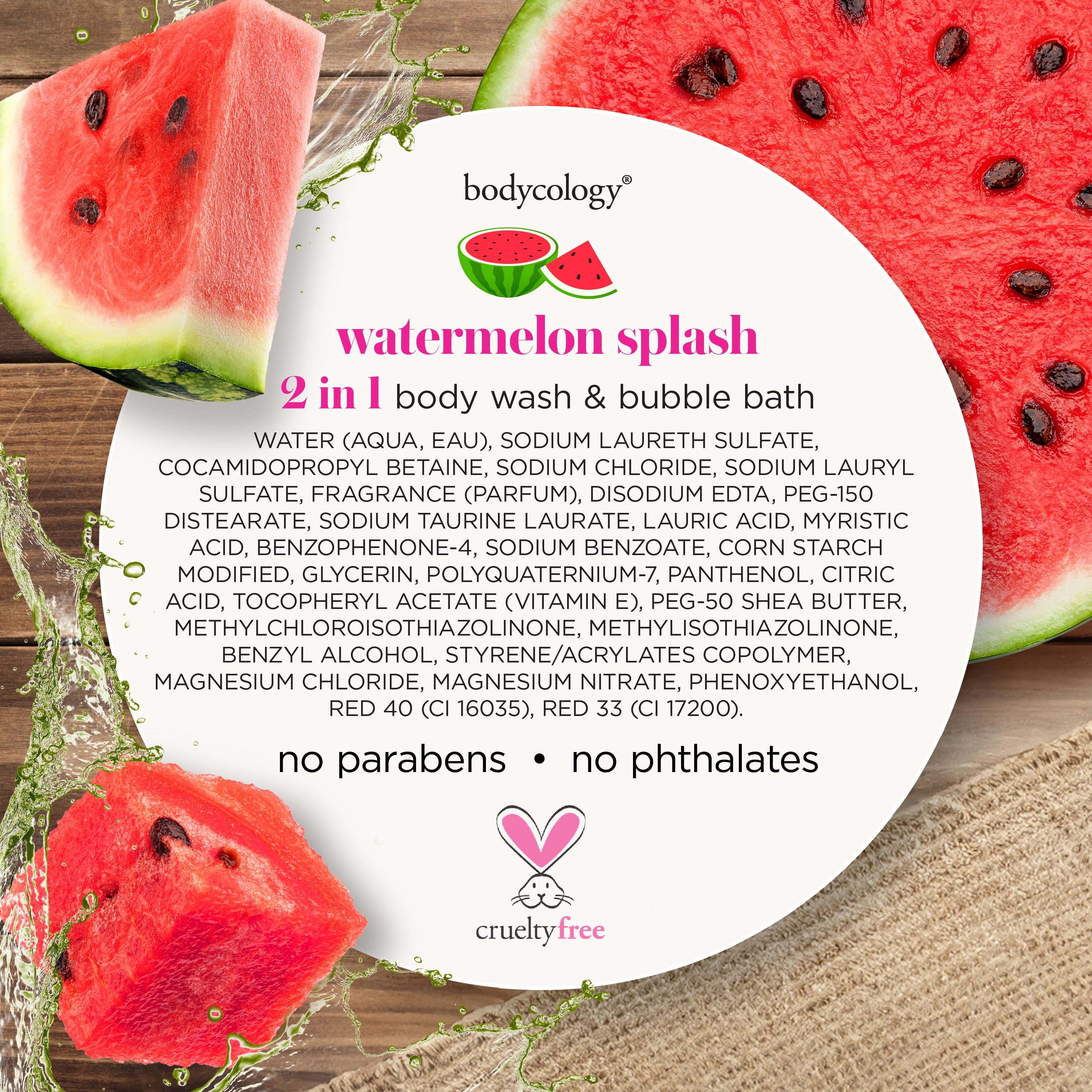 Bodycology Watermelon Splash 2-in-1 Body Wash and Bubble Bath, 16 fl oz