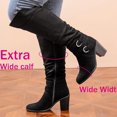 thumbnail image 3 of Love Steetly Women's Extra Wide Calf Knee High Boots, Slouchy Ruched Faux Leather, Double Buckle Accents, Chunky Block Heel Side Zipper Boots., 3 of 6
