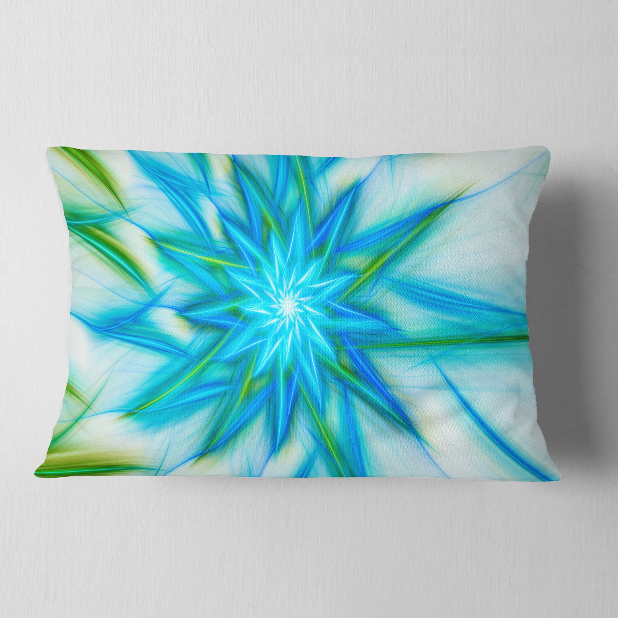 Designart Blue Fractal Shining Bright Star - Abstract Throw Pillow - 12x20