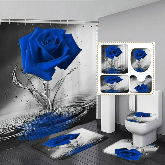 Bathroom Set With Shower Curtain And Rugs Flower Bath Curtain Sets Toilet Cover Non-Slip Mat Rug Carpet Home Decor Accessories