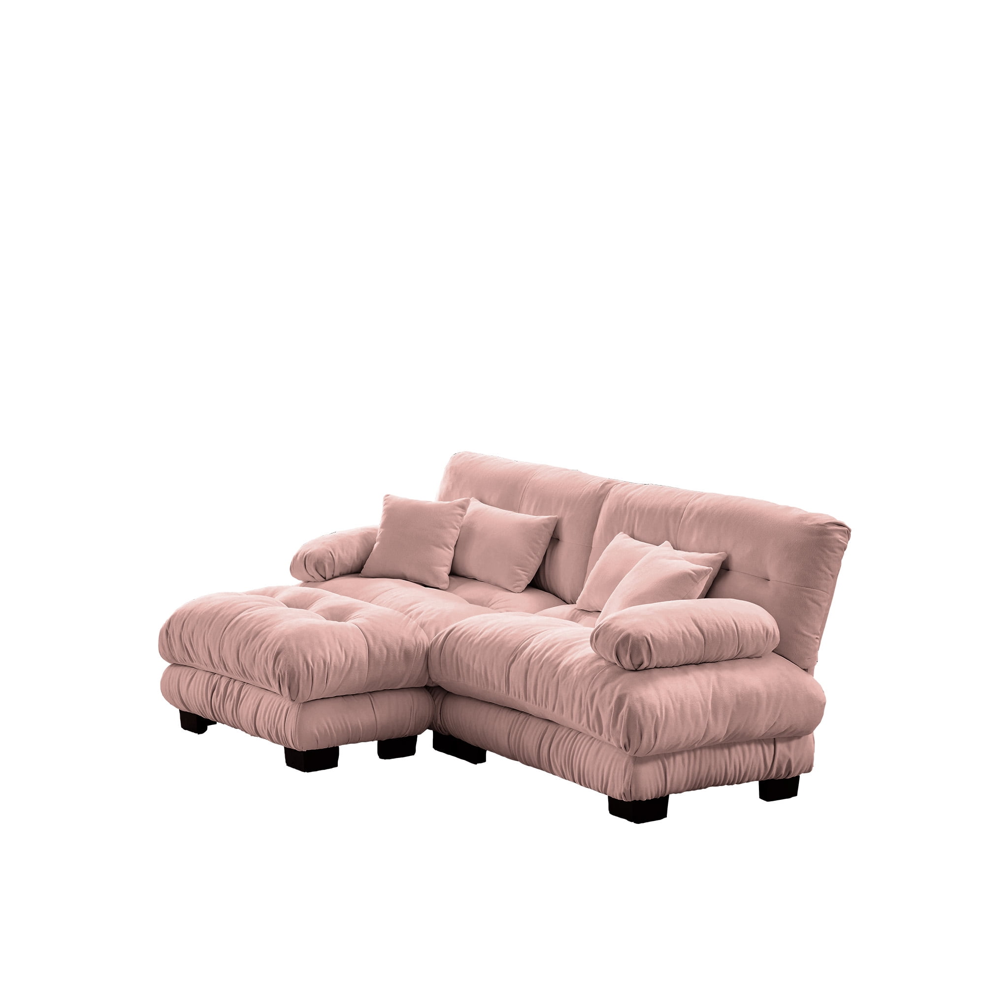 Gewnee Loveseat Pink Chenille Cloud Couch Sectional Sofa,2-Seater Upholstered Wide Arm Sofa with Convertible Ottoman for Living Room
