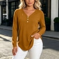 thumbnail image 5 of hoksml Women's V Neck Henley Long Sleeve T Shirt, 3 Button Front Curved Hem Casual Blouse, Loose Fit Basic Top Solid Colors, 5 of 6
