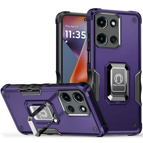 Military Grade Shockproof Hybrid Armor Case with Ring Grip for Motorola Moto G 2025 - Purple