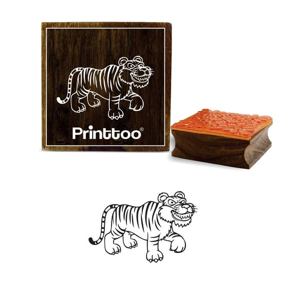 Printtoo Wooden Rubber Stamp Tiger Pattern Scrap-booking Crafting Square Stamps-3 x 3 Inches