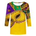 thumbnail image 3 of DDAPJ pyju Mardi Gras Shirts for Women 3/4 Sleeve Crewneck Mask Graphic Tees New Orleans Carnival Party Blouses Lightweight Going Out Tunic Tops Yellow XL, 3 of 5