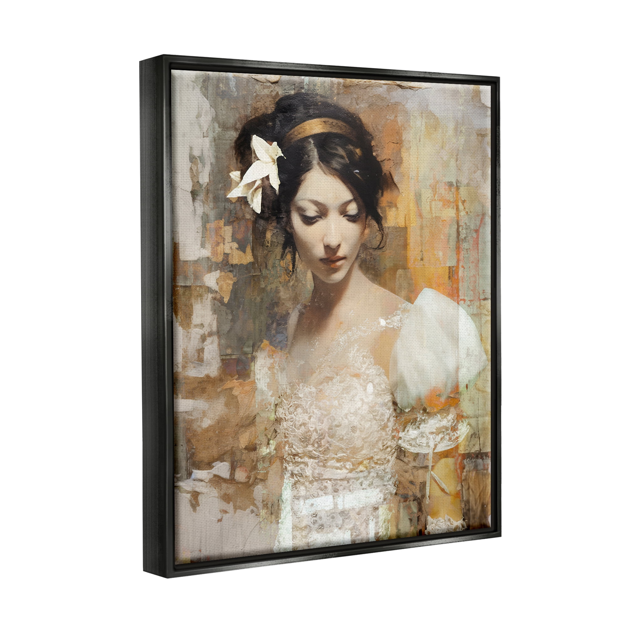 Stupell Industries Abstract Bride Collage Abstract Painting Black Floater Framed Canvas Art Print Wall Art, 17 x 21