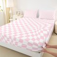 thumbnail image 3 of Manfei Calssic Geometric Checkered Full Size Sheets,Vintage Grid Pattern Bed Sheets,Pink White Sheet Sets For Girl Teens,Ultra Soft Home Decor,4pcs, 3 of 7