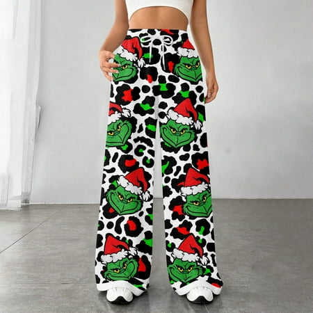 

Grinch Print Costumes Women S Fashion Loose Drawstring Closed Waist Print Casual Sports Pants Casual Pants 2024 New Fall Green Grinch Christmas Costumes