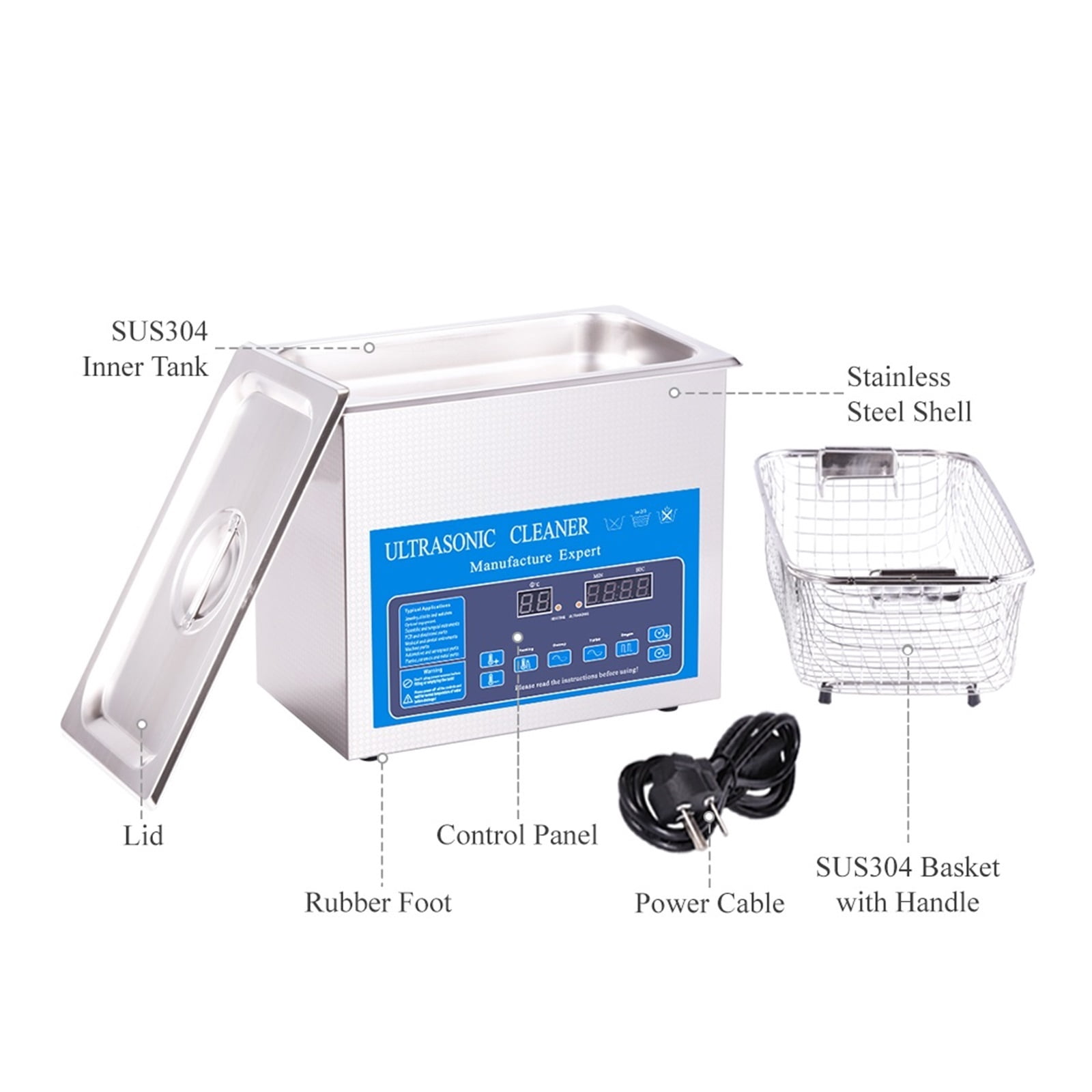 180W Ultrasonic Cleaner Bath 4L Heating Glassware Jewelry Ultrasound Washing Machine Lab Tool PCB Hardware Cutter Cleaning Degas