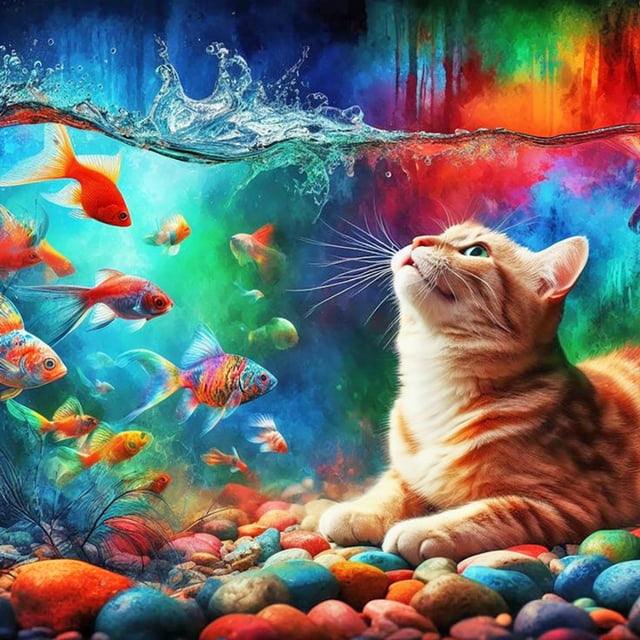 5D DIY Pez Dorado Y Gato Del 40x40cm