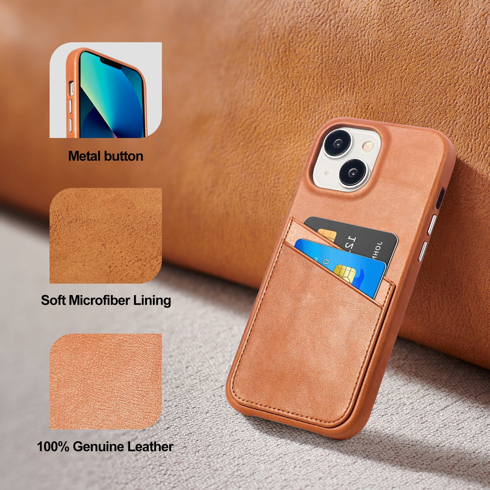Luckycoin Handmade Genuine Leather Case for iPhone 13 6.1-Inch,Anti Slip Ultra-Thin Cover, Vintage Top Grain Leather,Card Holder for Apple iPhone 13 Case