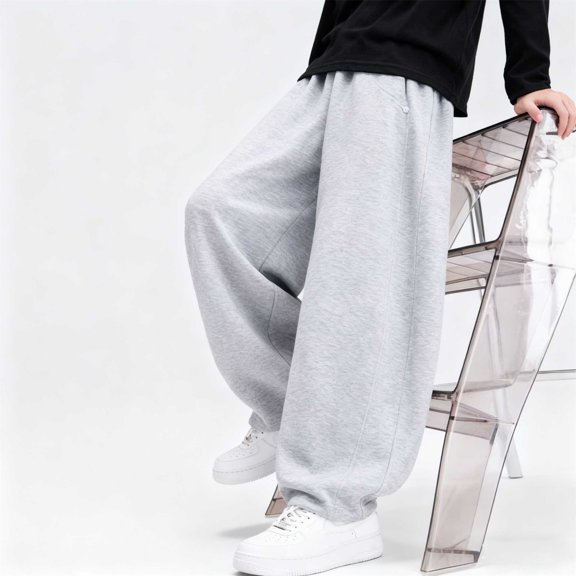 FSYBOA Boys Wide Leg Sweatpants Size 6,Fashion Elastic Waist Open Bottom Relaxed Fit Fall Pants Gray