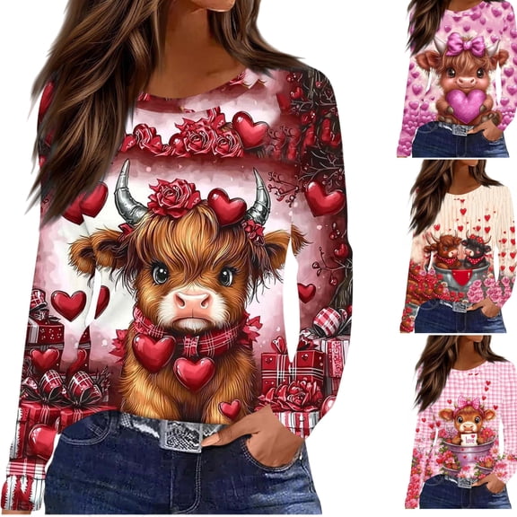 Gamivast Womens Valentines Day Sweatshirts Plus Size Cute Crew Neck Long Sleeve Funny Pullover Trendy Drop Shoulder Tunic Blouses Festival Outfits