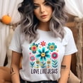 thumbnail image 2 of Love Like Jesus T-Shirt for Women, Christian Floral Graphic Tee, Navy, Size 2XL, 2 of 6