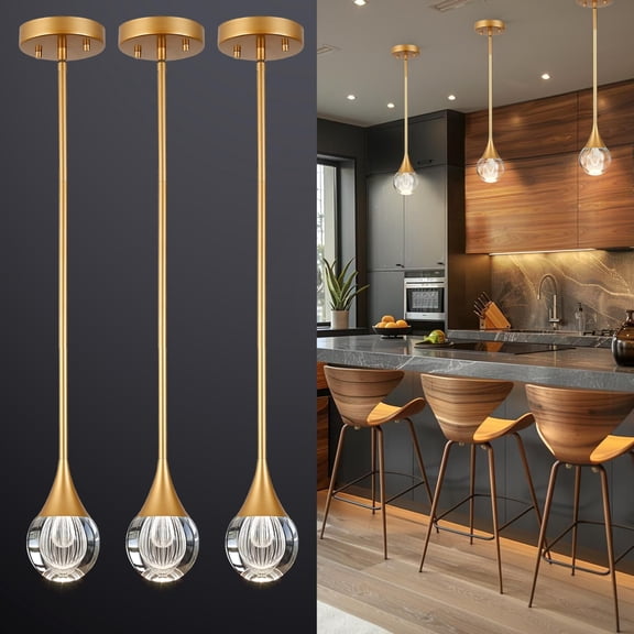Eanloly 3-Pendant Lights LED Gold Chandelier, Crystal Pendant Lamp, Ceiling Hanging Lighting Assembled Product 42