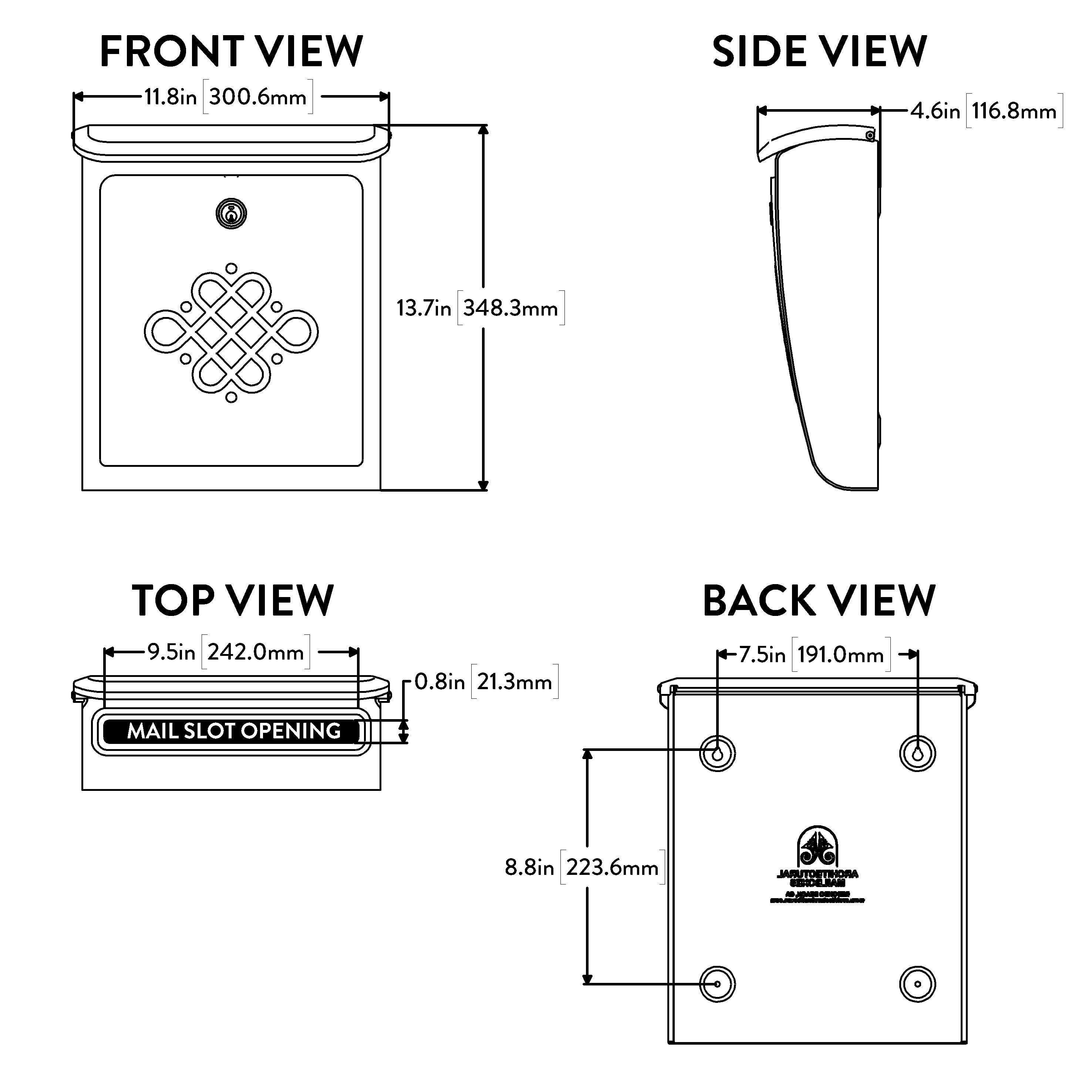 Architectural Mailboxes Bordeaux™ Locking, Wall-Mounted Mailbox for Outside, Decorative Metal Galvanized Steel Medium Mail box with Lock and Key Drop Box, Rubbed Bronze