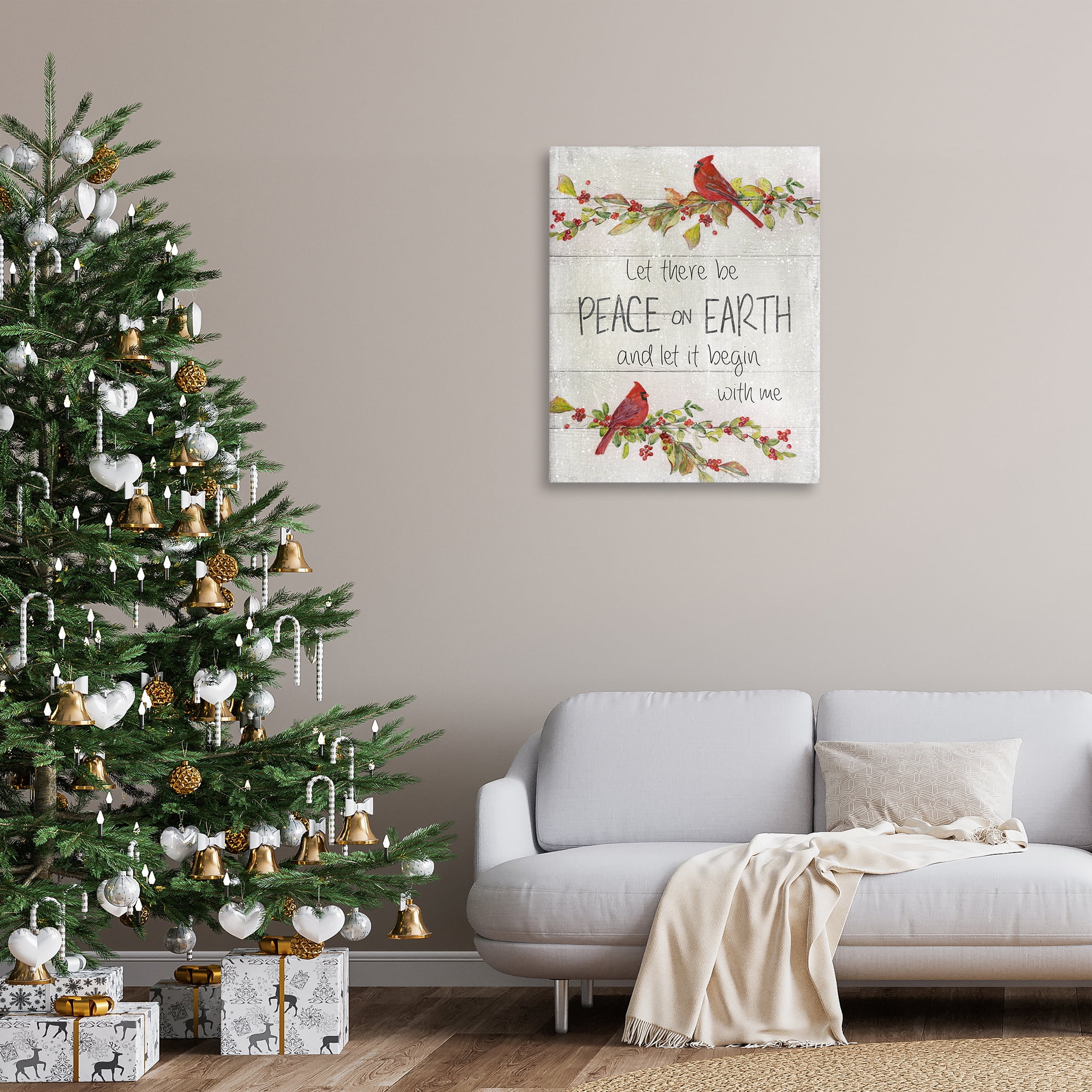 Stupell Industries Peace On Earth With Me Holiday Painting Gallery Wrapped Canvas Art Prints Wall Art, 30 x 40