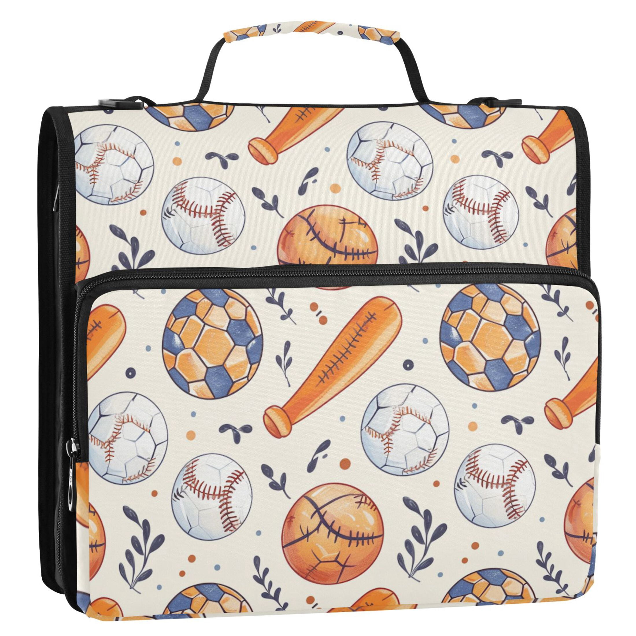 3 Ring Zipper Binder with Shoulder Strap Waterproof Trapper Keeper 2 Inch D-Ring 500 Sheets Capacity Baseball Bats Soccer Basketball