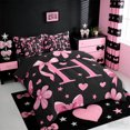 thumbnail image 2 of Erosebridal Girls Cute Bowknot 7pcs Bedding Comforter Set,Pink Loves H Alphabet Queen Bedding Sets For Kids,Reversible black, 2 of 7