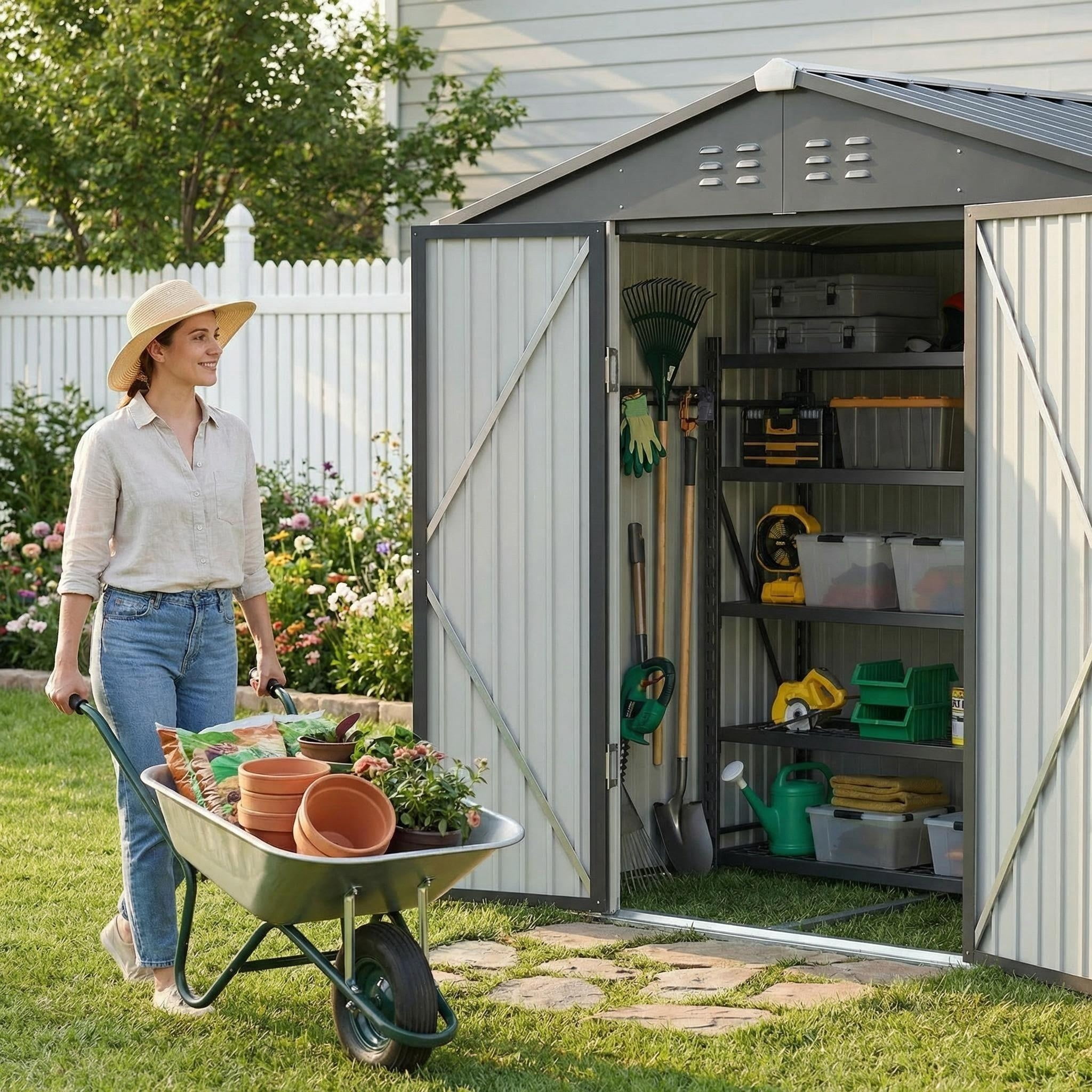 Lofka 8x6 FT Dark Gray Metal Garden Shed | Weatherproof Outdoor Storage with Lockable Doors