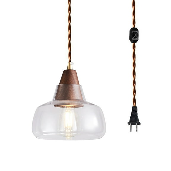 Kiven Plug in Pendant Light,Dimmable Hanging Light with Glass Lampshade, Modern Ceiling Pendant Light for Bedroom Hallway Kitchen,1-Light, E12 Socket