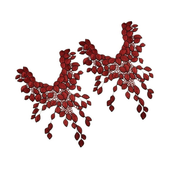BESTOYARD 2Pcs Red Nylon Embroidery Collar Patches Water Soluble Hollow Design Clothes Accessories for Sewing Projects