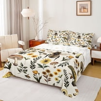 Manfei Teens Boys Girls Animal Honeybee Twin Sheet Sets 3pcs,Floral Mushroom Twin Fitted Sheet Microfiber,Vintage Chic Flowers Breathable Flat Sheet,Super Cozy Room Decor