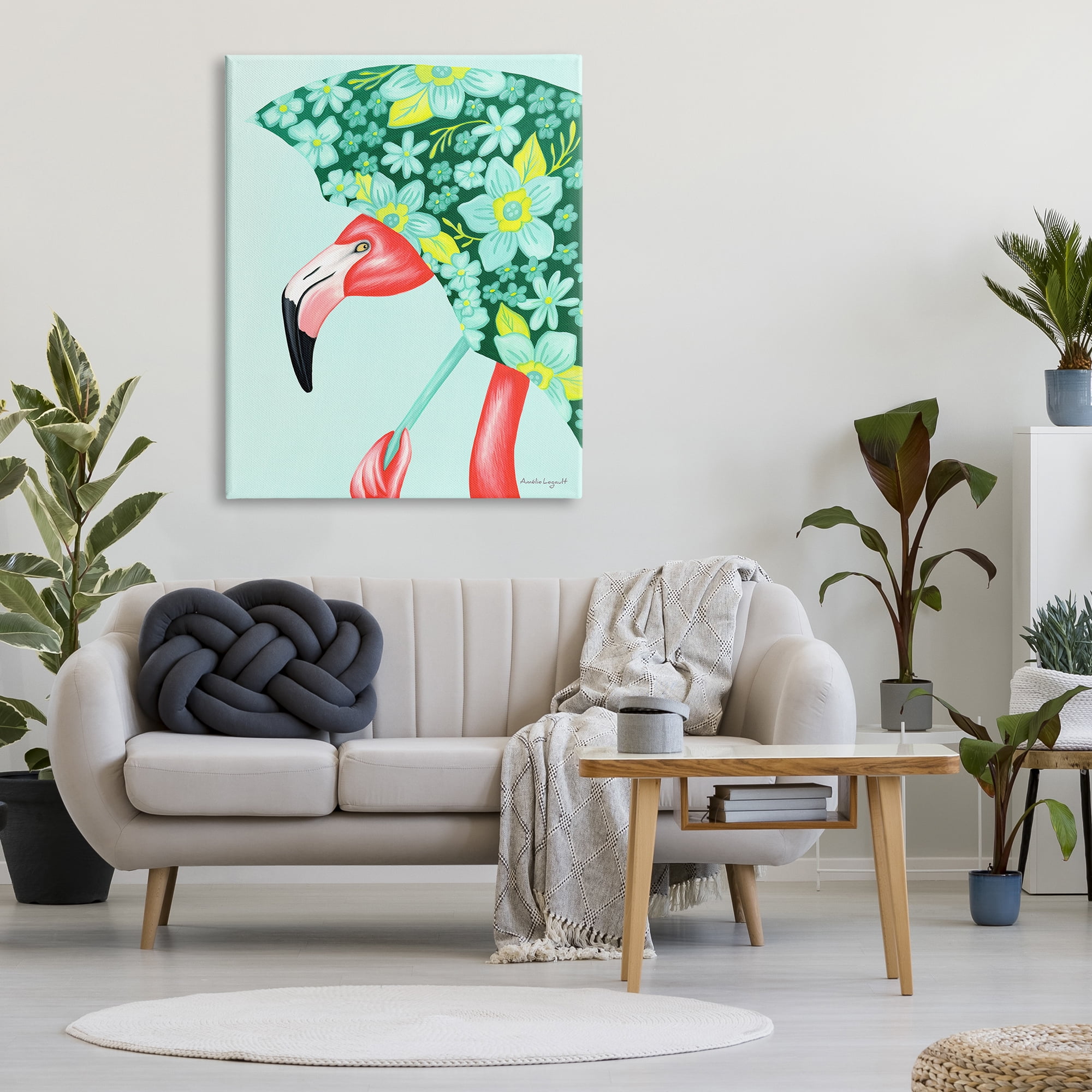 Stupell Industries Summery Pink Flamingo Floral Petal Patterned Umbrella Graphic Art Gallery Wrapped Canvas Print Wall Art, Design by Amelie Legault