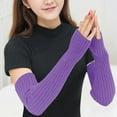 thumbnail image 2 of UTSJKR Women Winter Warm Gloves Knitted Wool Gloves Cold-weather Hand Warmers Zipper Pocket Wrist-length Stylish Office Wear Winter Accessories Purple, 2 of 4