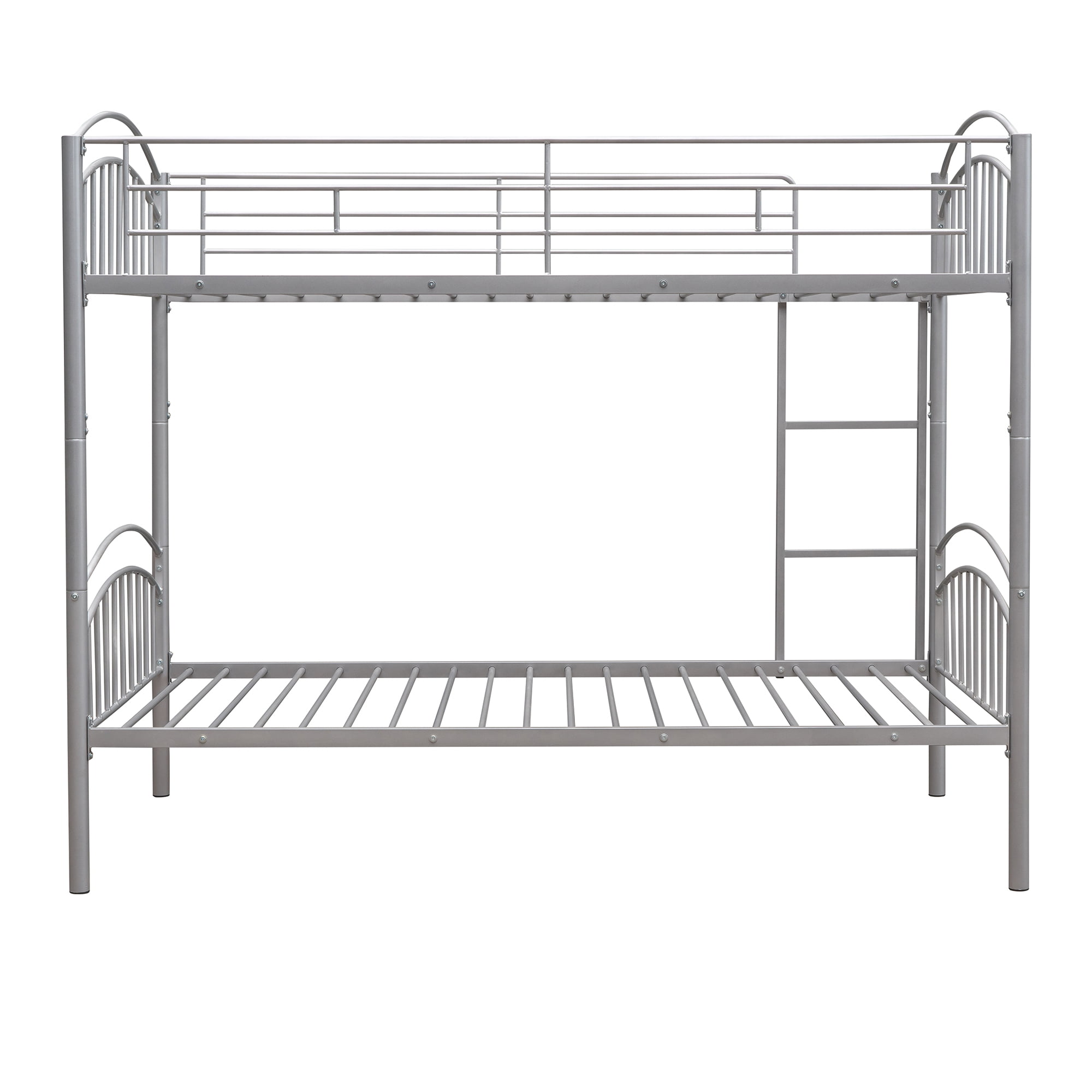 Leumius Twin Over Twin Metal Bunk Bed for Boys Girls Teens,Heavy Duty Metal Bed Frame with Built-in Ladder and Safety Gurdrail,Can be Divided into Two Beds,Silver