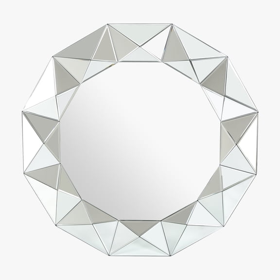 LNC 39"x39" Round Geometric Wall Mirror with Faceted Beveled Frame for Living Room or Entryway