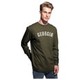 thumbnail image 2 of Daxton Retro Georgia Arch Font Long Sleeves T Shirt Soft Medium Weight Cotton, Olive Tee White Font, L, 2 of 2