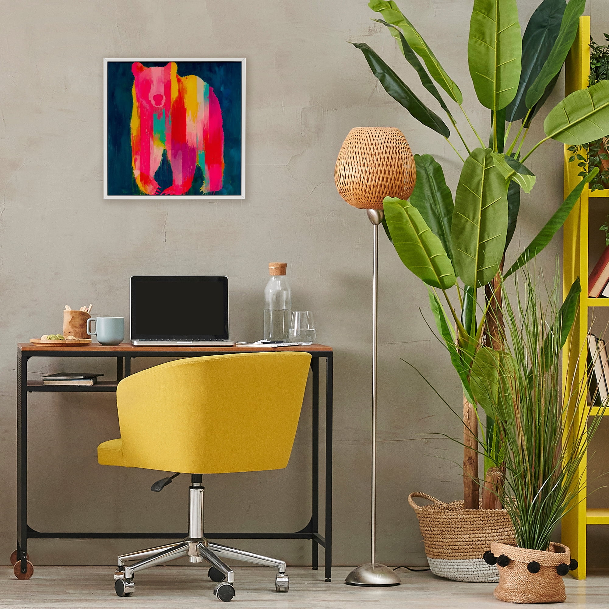 Stupell Industries Pink & Yellow Bear Standing Tall White Framed Giclee Art, design by Chromatic Storm Studio