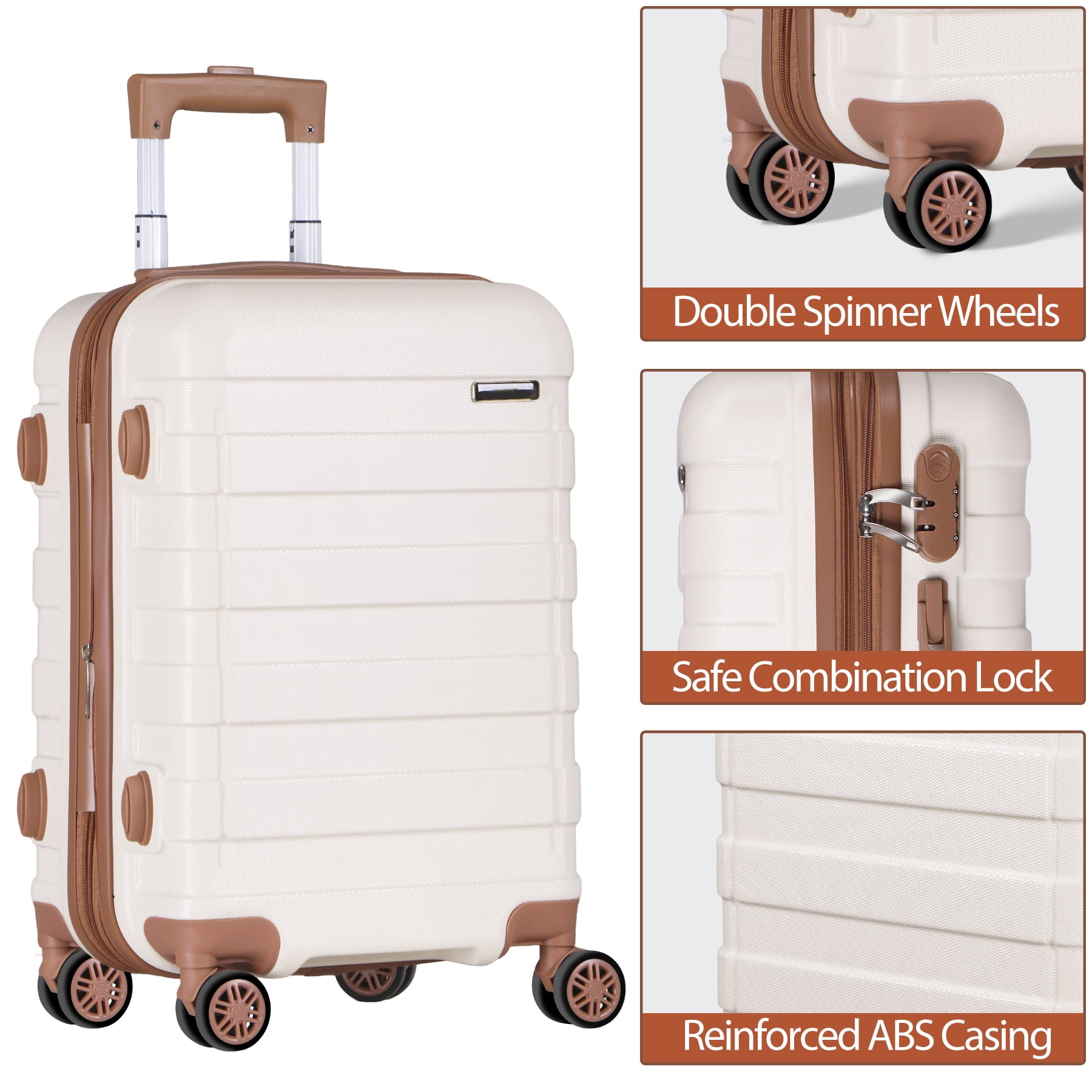 HomGarden 22-inch Carry on Luggage Hardside Expandable Travel Suitcase Spinner TSA Lock, White