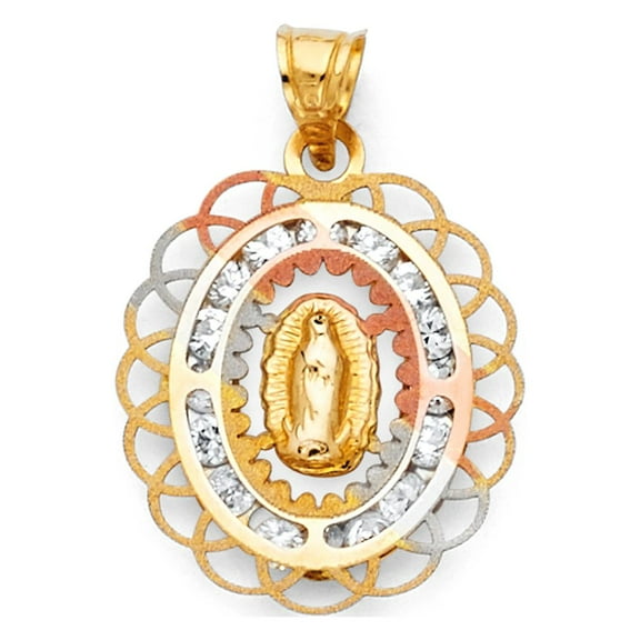 14k Tri-Color Gold Catholic Saint Holy Mary Virgin of Guadalupe Pendant Charm Jewelry Female Unisex