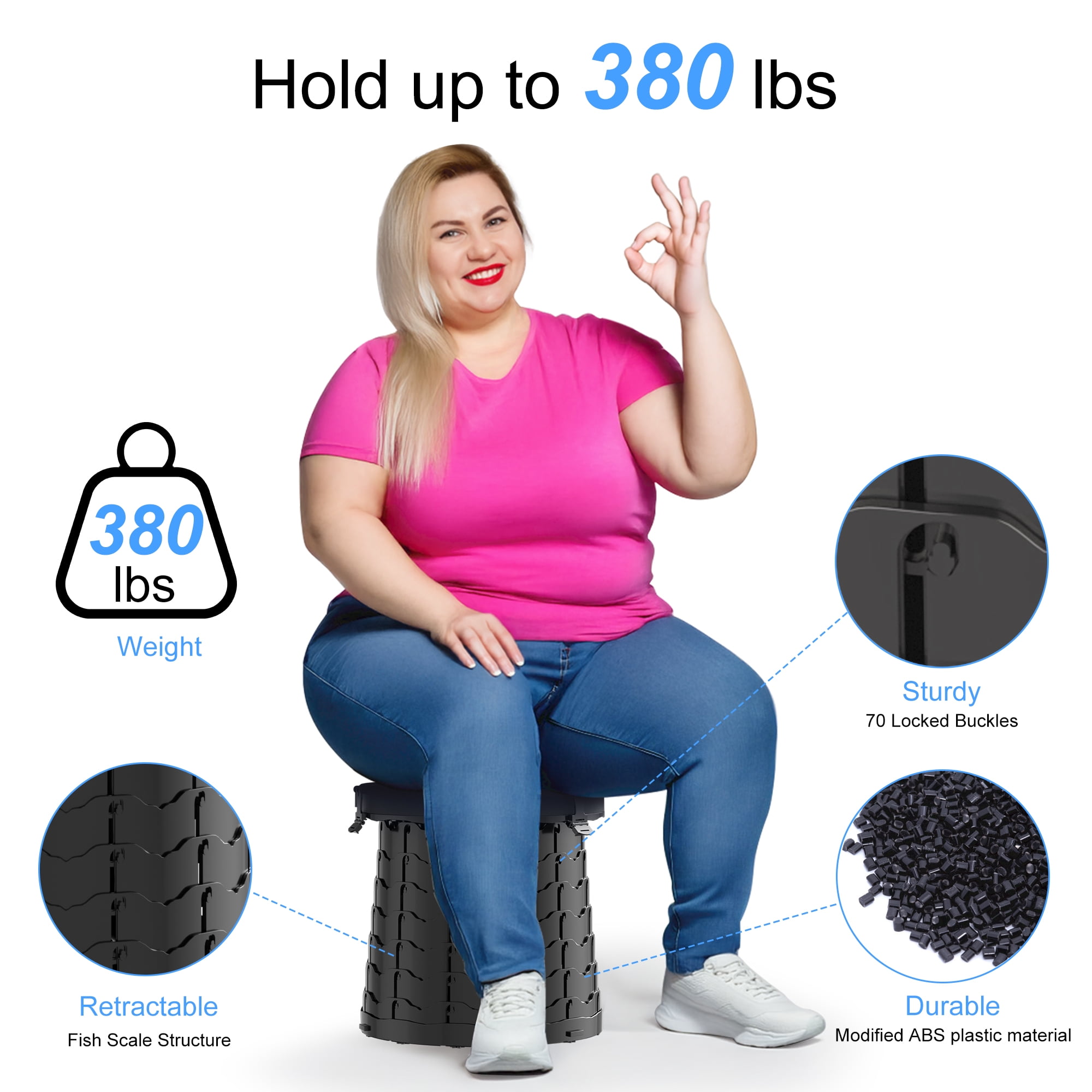 Portable Toilet for Camping,380lbs Capacity-19.7" H ,Collapsible Luggable Loo for Camping/Travel/Hiking/Car
