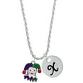 thumbnail image 1 of Delight Jewelry Silvertone Mardi Gras Jester Silvertone Script Initial Disc - X - Charm Necklace, 20"+3", 1 of 1