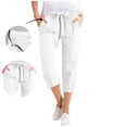 thumbnail image 6 of Olyvenn Women's Wide Leg Pants Capris Pants High Waist Casual Lounge Pants Adjustable Tie Business Casual Pants White XL, 6 of 9