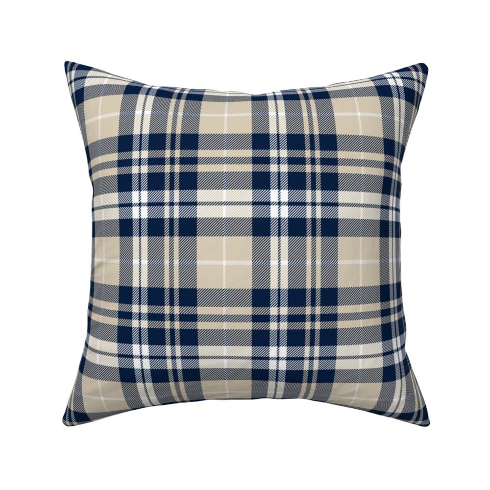 Rustic Tartan Woodland Navy Tan Throw Pillow Cover w Optional Insert by