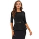thumbnail image 1 of Blusa Peplum elegante Allegra K con cinturón de manga 3/4 y cuello redondo para mujer Negro S, 1 of 5